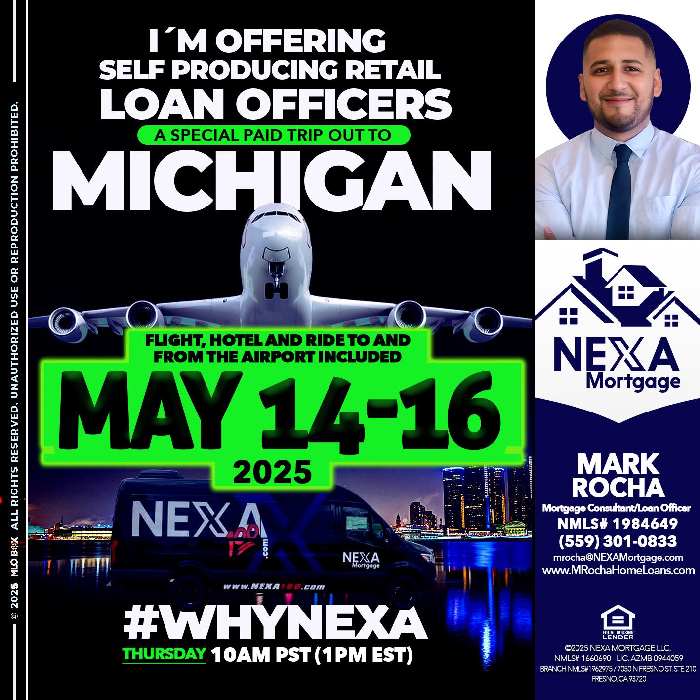 MAY 14-16 MICHIGAN TRIP - Mark Anthony Rocha -Loan Officer