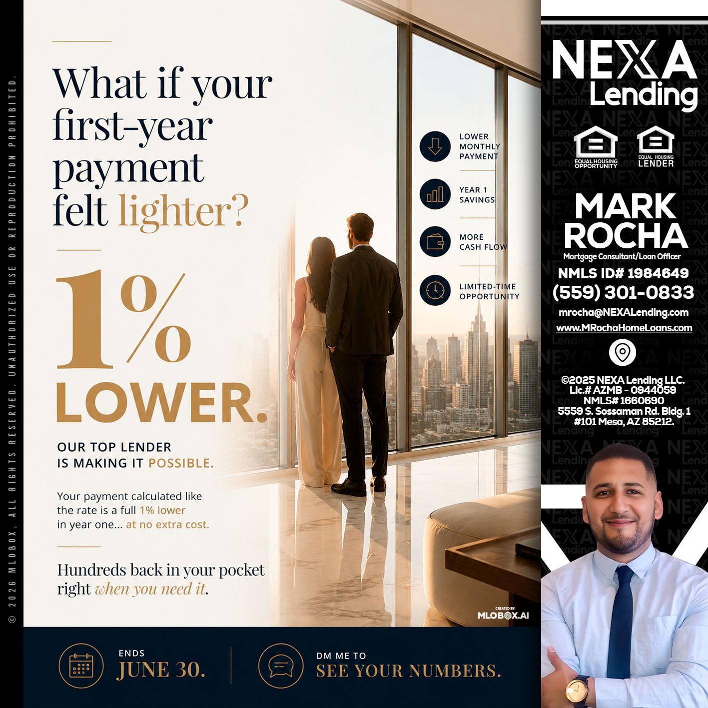 1% lower - Mark Anthony Rocha -Loan Officer
